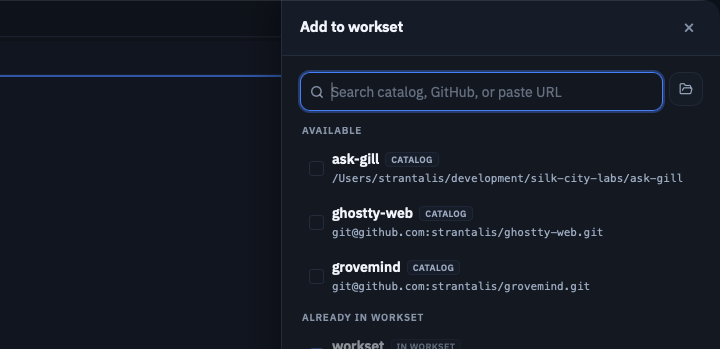 Add repo dialog with catalog search and URL input