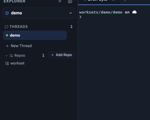 Explorer with threads, repos, and embedded terminal