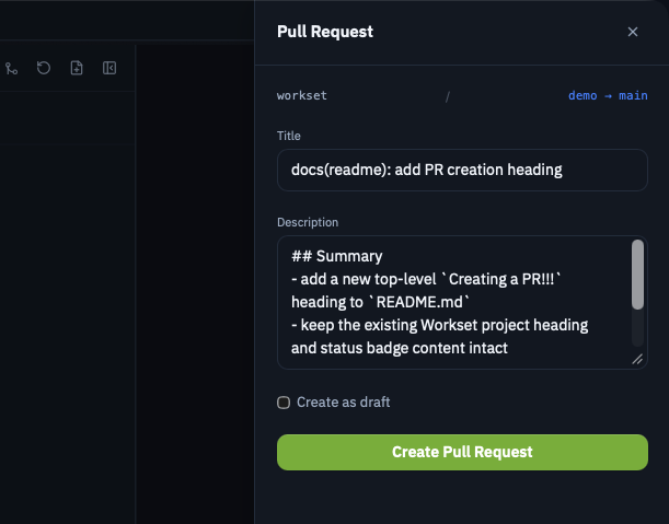 PR creation with AI-generated title and description